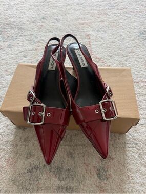 Steve Madden Glossy Burgundy Pointed Slingback Buckle Pumps